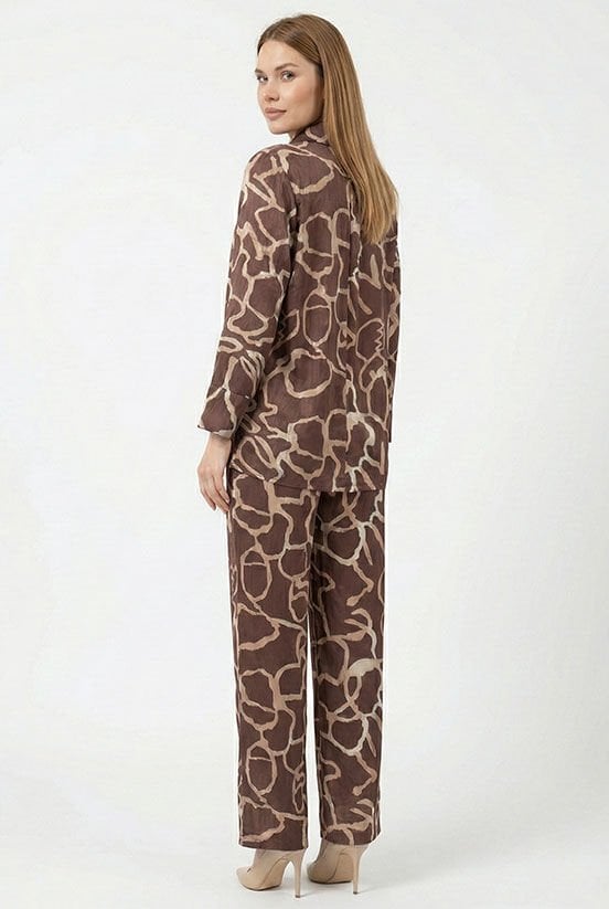 Kahve-Krem Jakarlı Gömlek