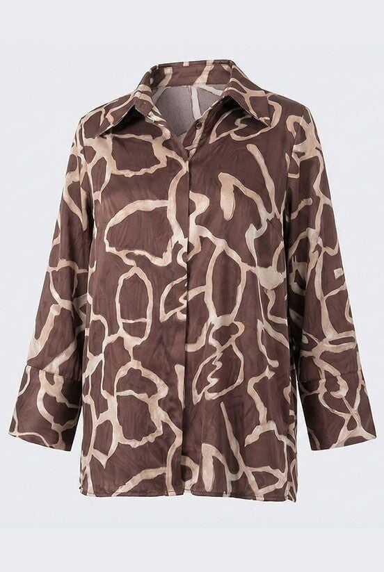 Kahve-Krem Jakarlı Gömlek