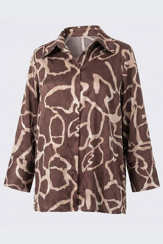 Kahve-Krem Jakarlı Gömlek