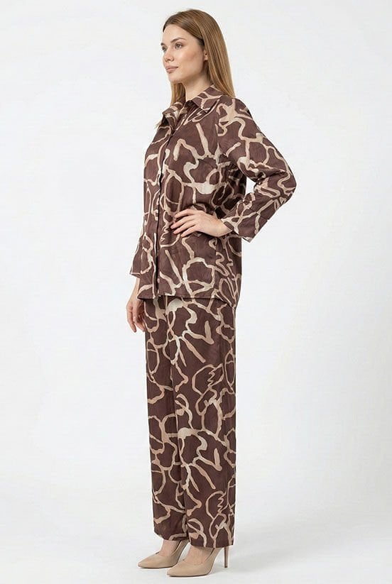 Kahve-Krem Jakarlı Gömlek