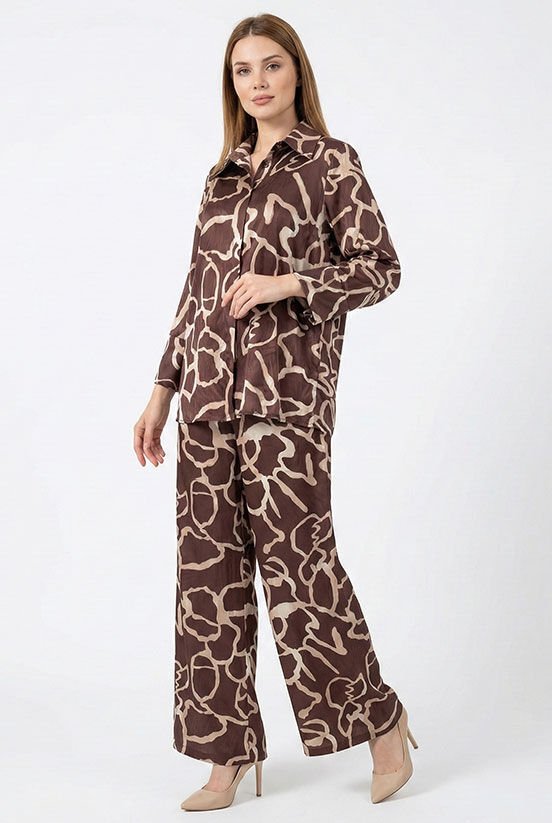 Kahve-Krem Jakarlı Gömlek