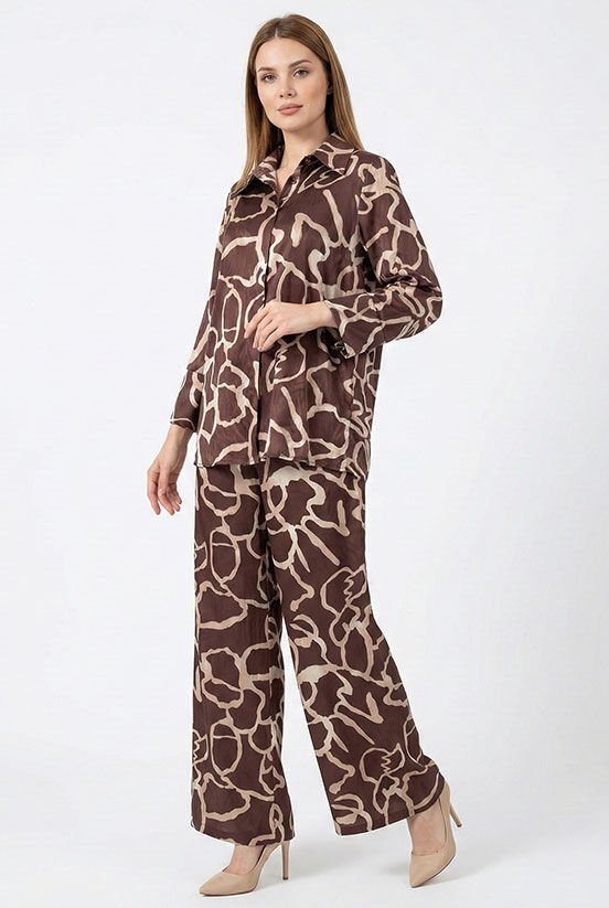 Kahve-Krem Jakarlı Pantolon