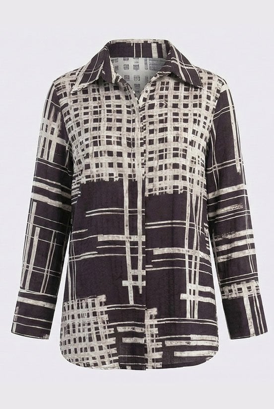 Kahve-Krem Çizgili Jakarlı Gömlek