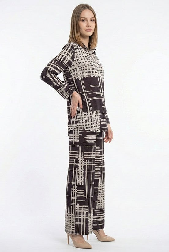 Kahve-Krem Çizgili Jakarlı Gömlek