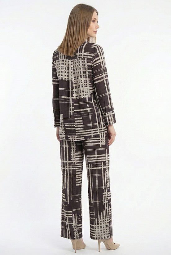 Kahve-Krem Çizgili Jakarlı Pantolon