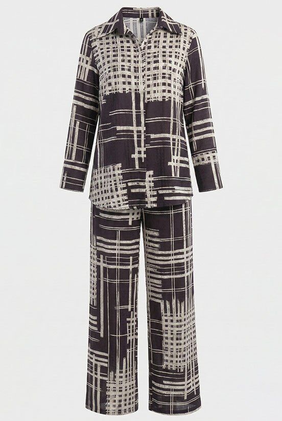 Kahve-Krem Çizgili Jakarlı Pantolon