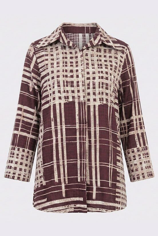 Mürdüm Çizgili Jakarlı Gömlek