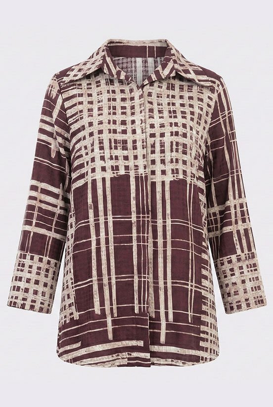 Mürdüm Çizgili Jakarlı Gömlek