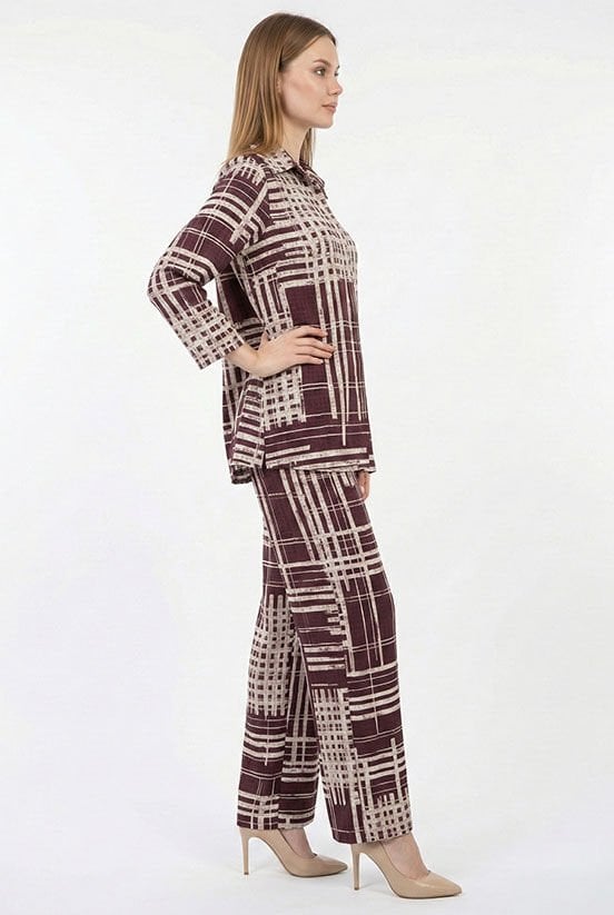 Mürdüm Çizgili Jakarlı Gömlek