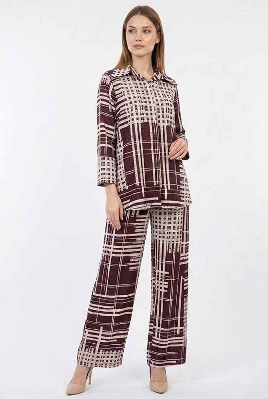 Mürdüm Çizgili Jakarlı Gömlek