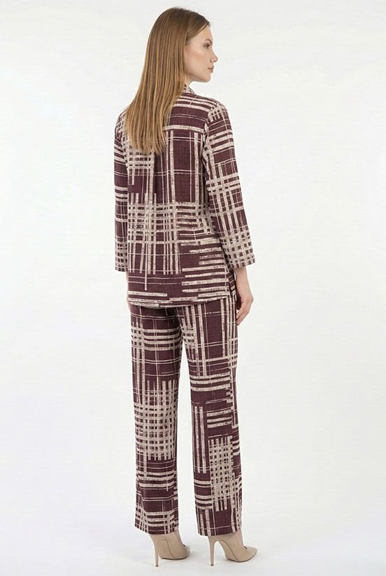 Mürdüm Çizgili Jakarlı Pantolon