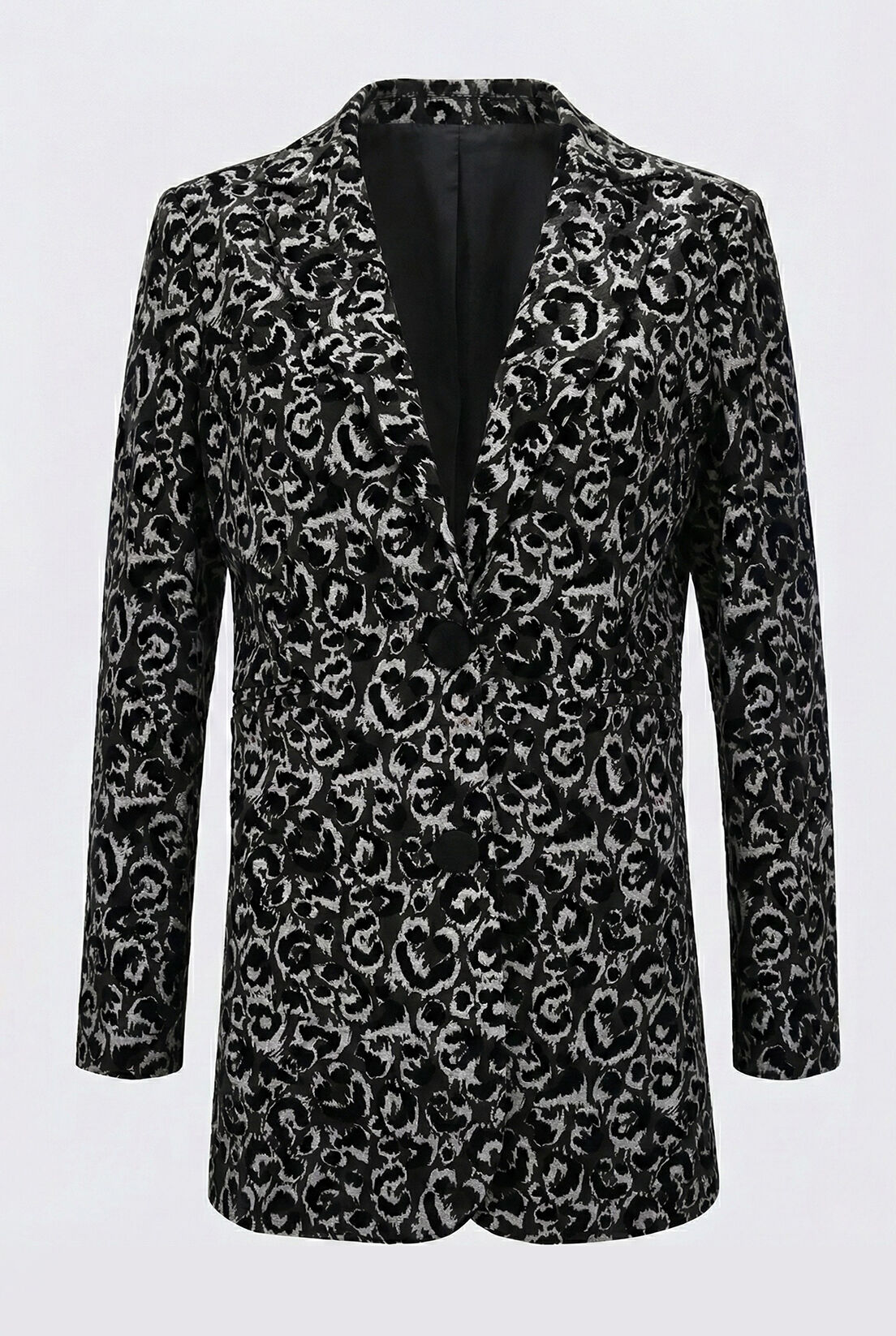 Gümüş Varaklı Leopar Kadife Ceket