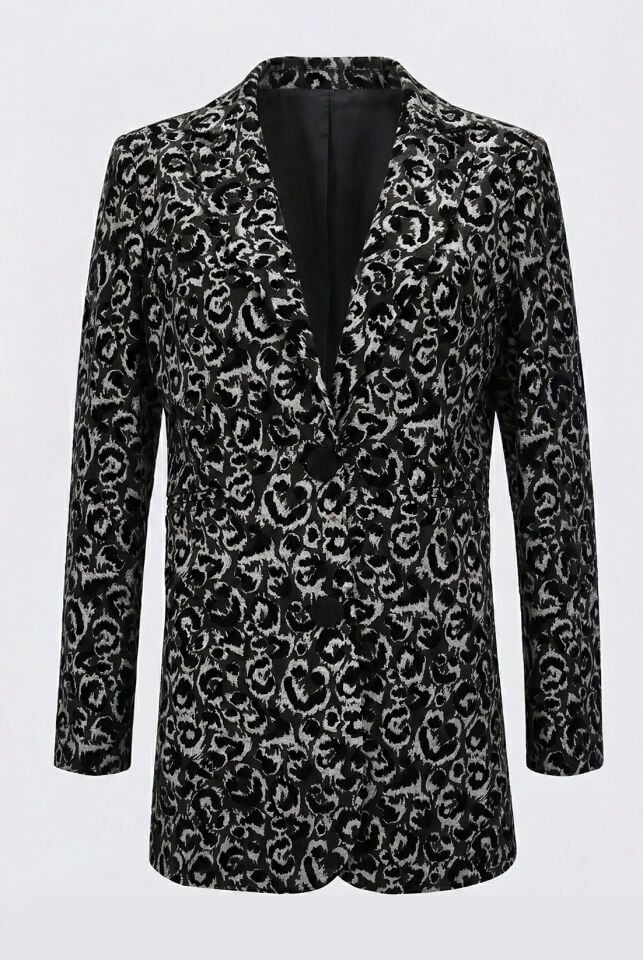 Gümüş Varaklı Leopar Kadife Ceket