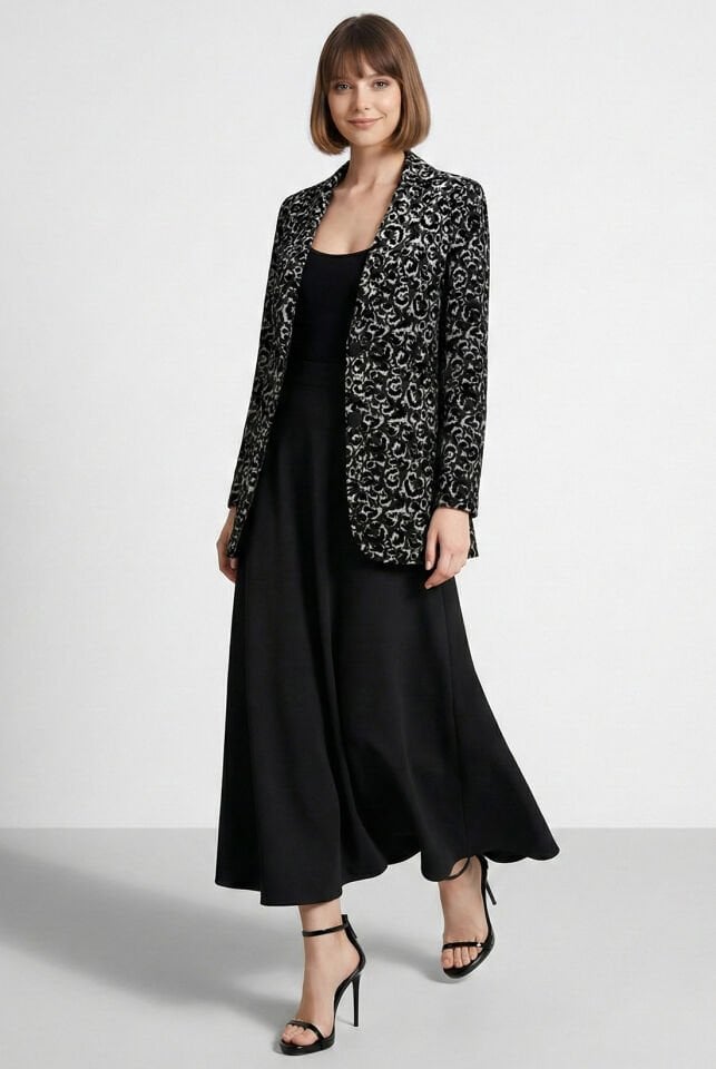 Gümüş Varaklı Leopar Kadife Ceket