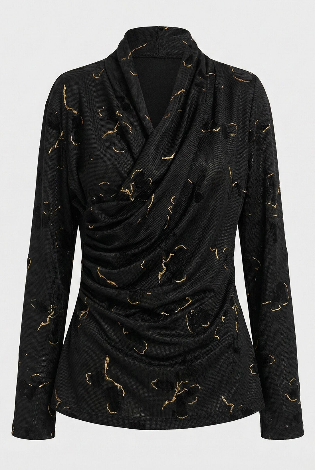 Büyük Desen Gold Varak Petekli Drape Bluz