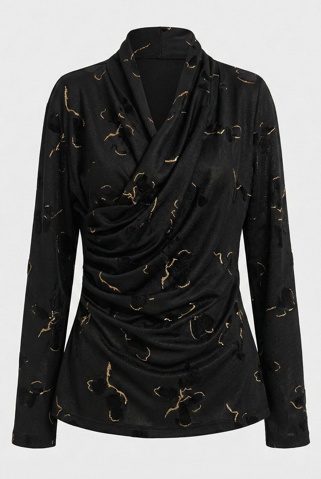Büyük Desen Gold Varak Petekli Drape Bluz