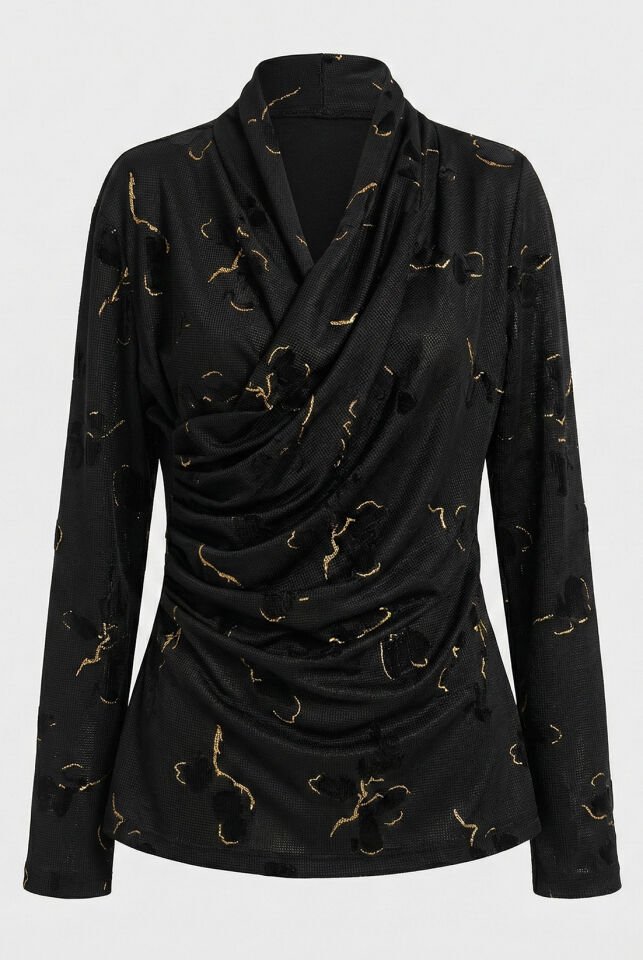 Büyük Desen Gold Varak Petekli Drape Bluz