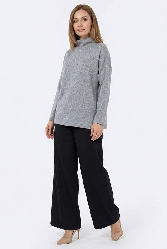 Gri Taşlı Triko Bluz