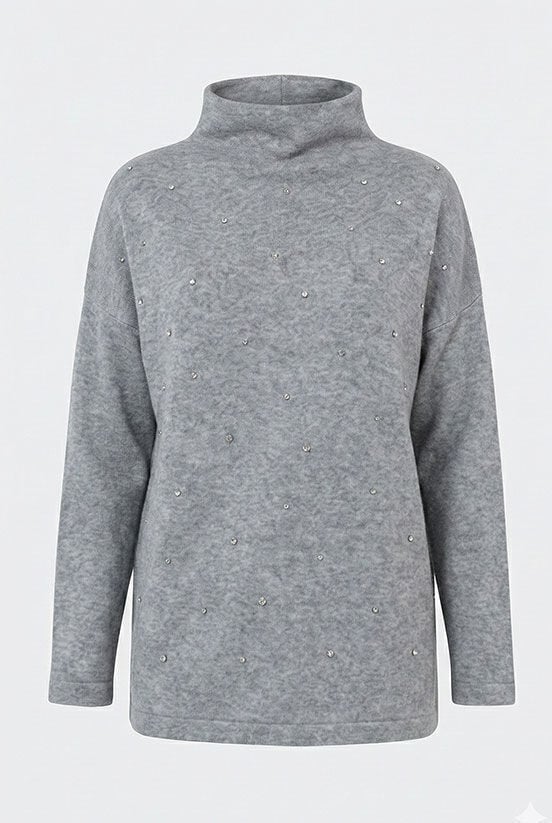 Gri Taşlı Triko Bluz