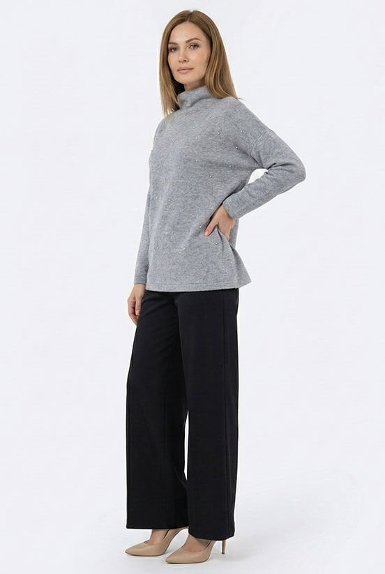 Gri Taşlı Triko Bluz