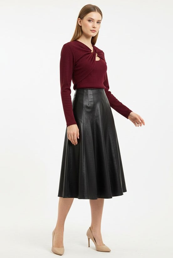 Bordo Yaka Toka Detaylı Bluz