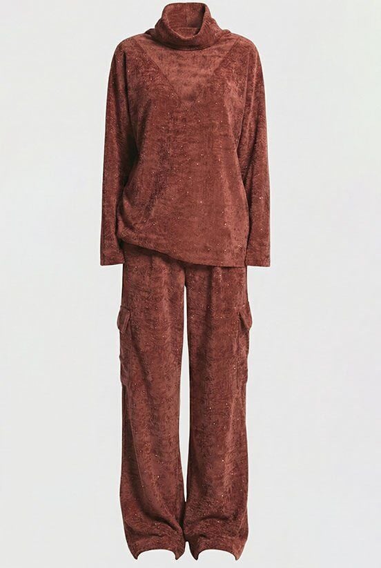 Taşlı Kiremit Kadife Eşofman Takımı