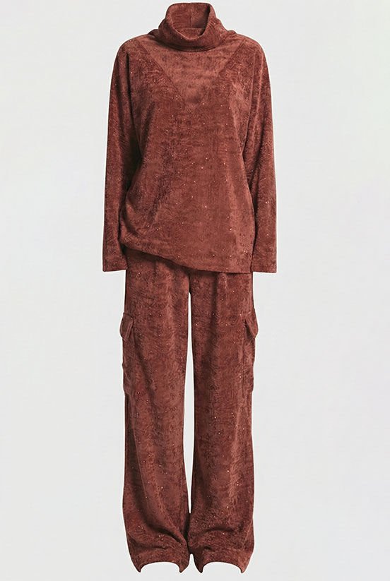 Taşlı Kiremit Kadife Eşofman Takımı