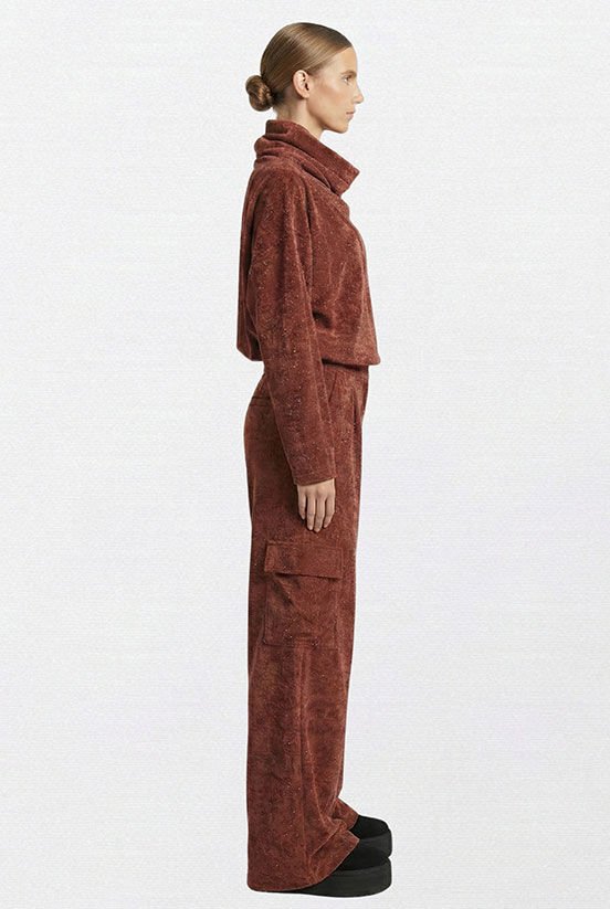 Taşlı Kiremit Kadife Eşofman Takımı