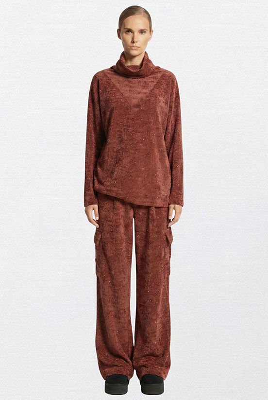 Taşlı Kiremit Kadife Eşofman Takımı