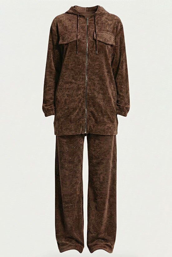 Kahverengi Taşlı Eşofman Takımı