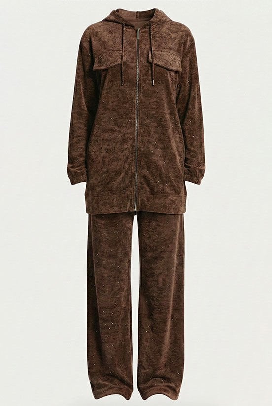 Kahverengi Taşlı Eşofman Takımı