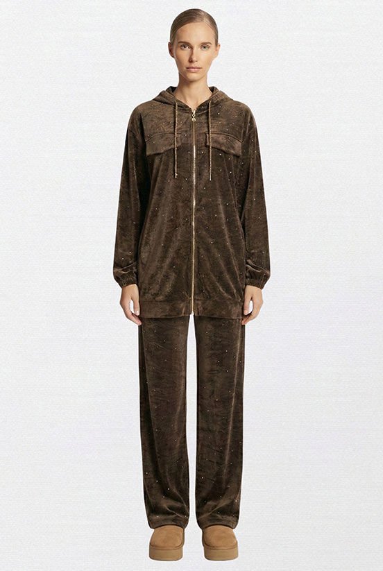 Kahverengi Taşlı Eşofman Takımı