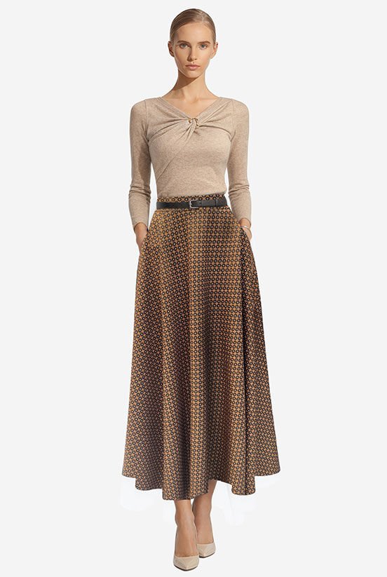 Kahverengi Çiçekli Kloş Etek