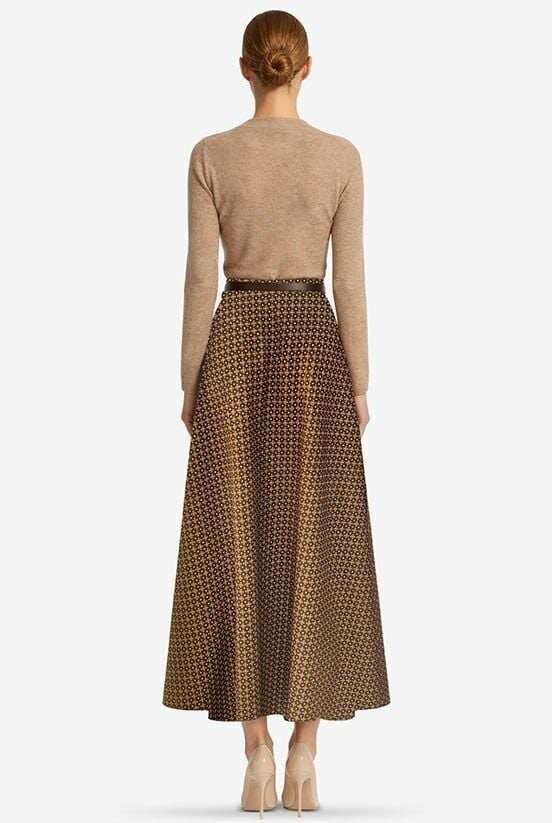 Kahverengi Çiçekli Kloş Etek