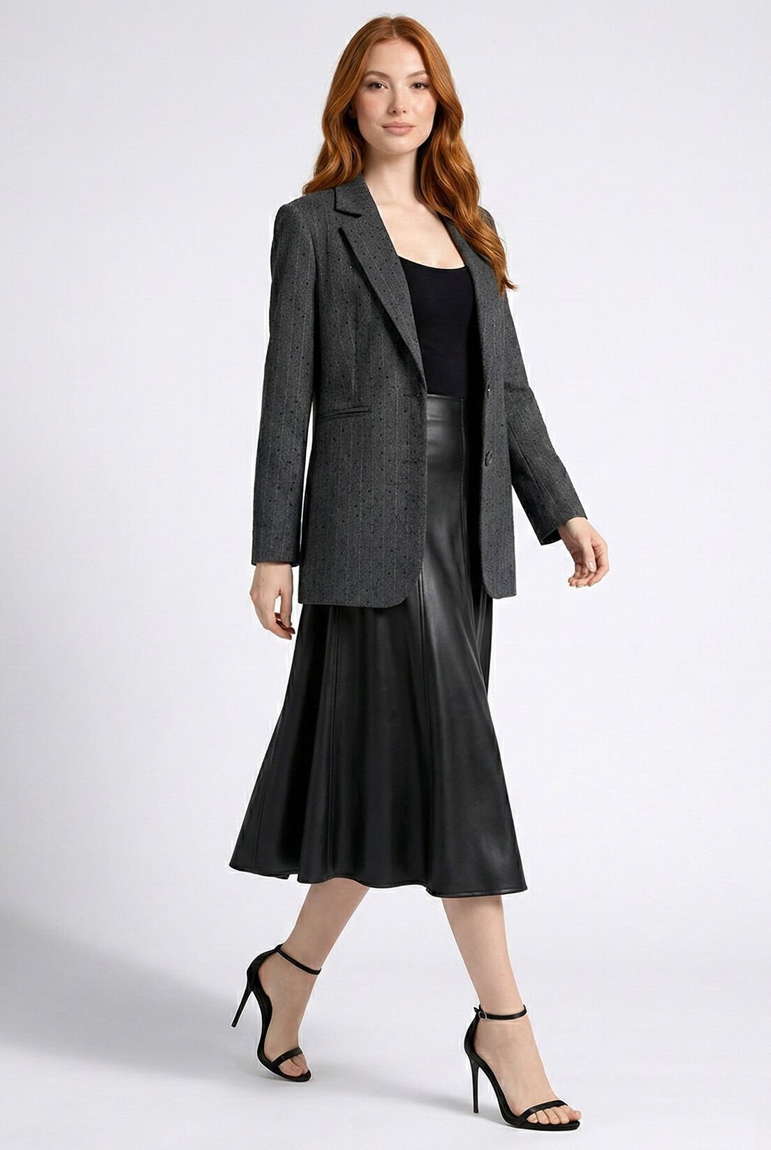 Siyah Parçalı Deri Etek