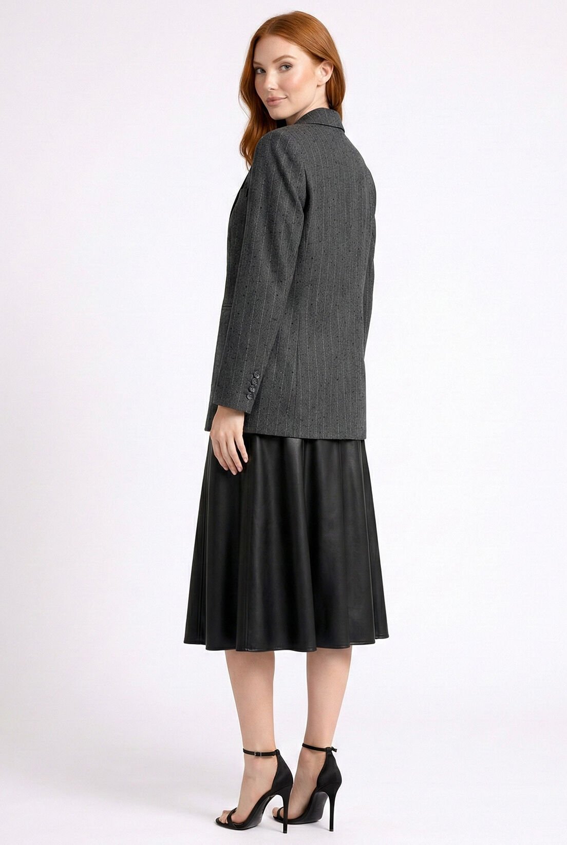 Siyah Parçalı Deri Etek