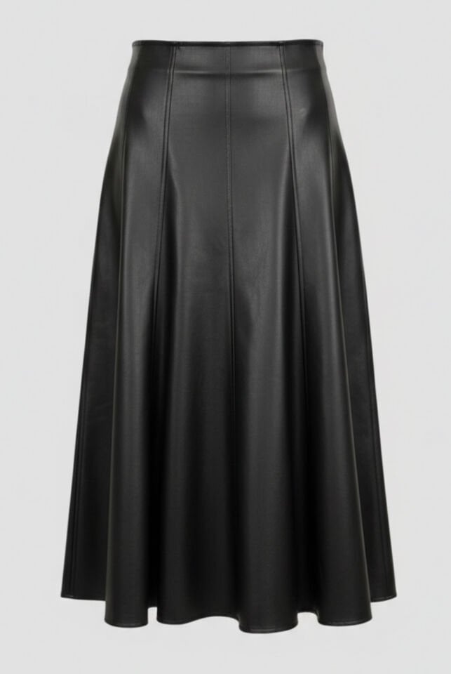 Siyah Parçalı Deri Etek