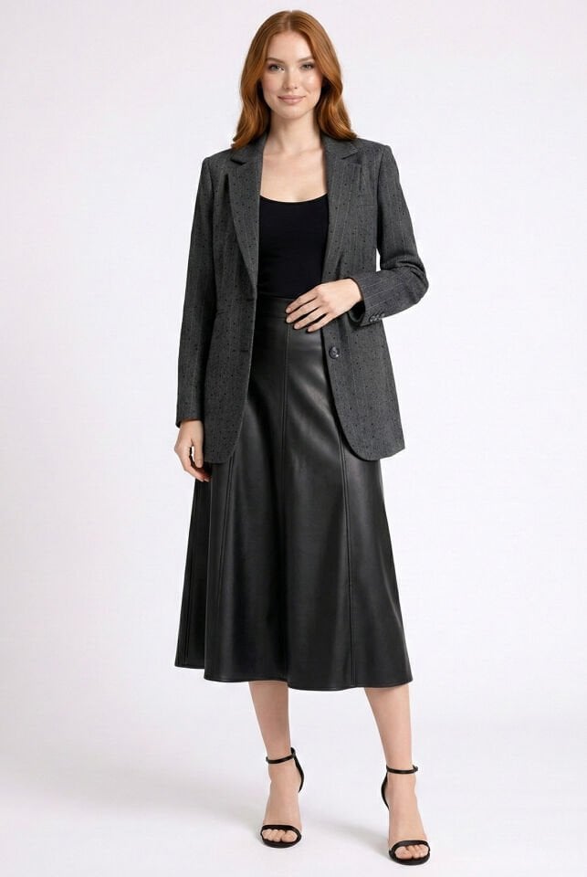 Siyah Parçalı Deri Etek