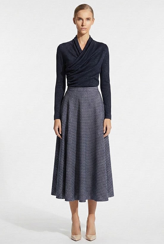 Lacivert Simli  Drape Detaylı Bluz