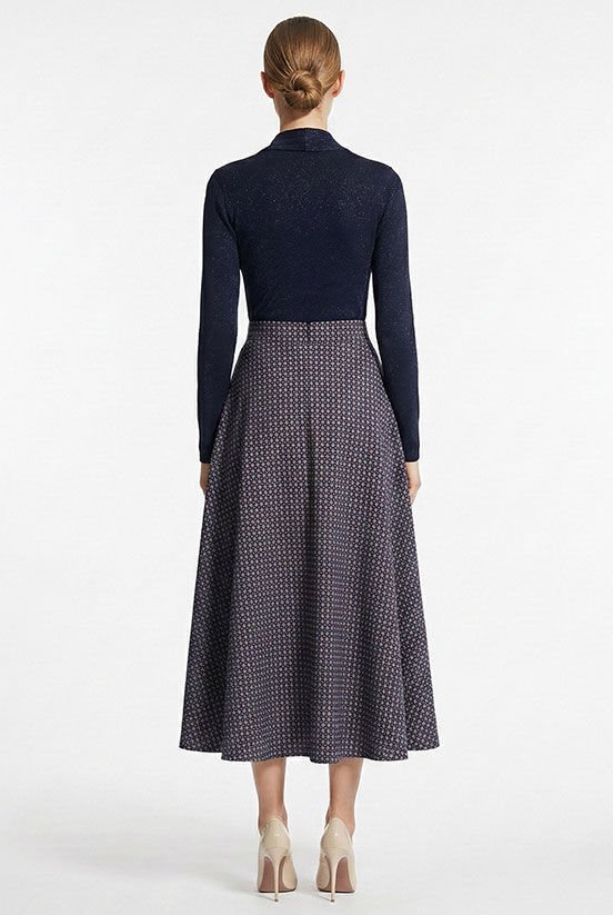 Lacivert Simli  Drape Detaylı Bluz