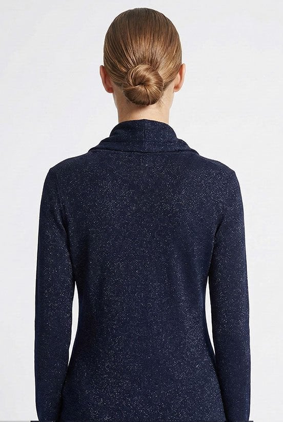 Lacivert Simli  Drape Detaylı Bluz