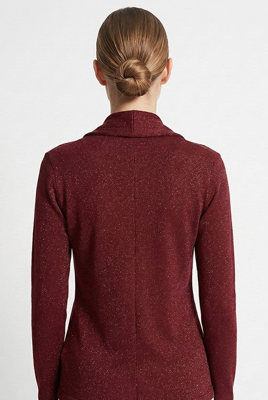 Bordo Simli Drape Detaylı Bluz