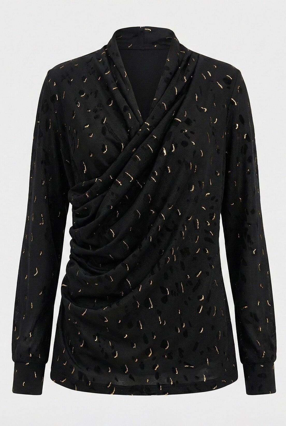 Küçük Desen Gold Varak Petekli Drape Bluz