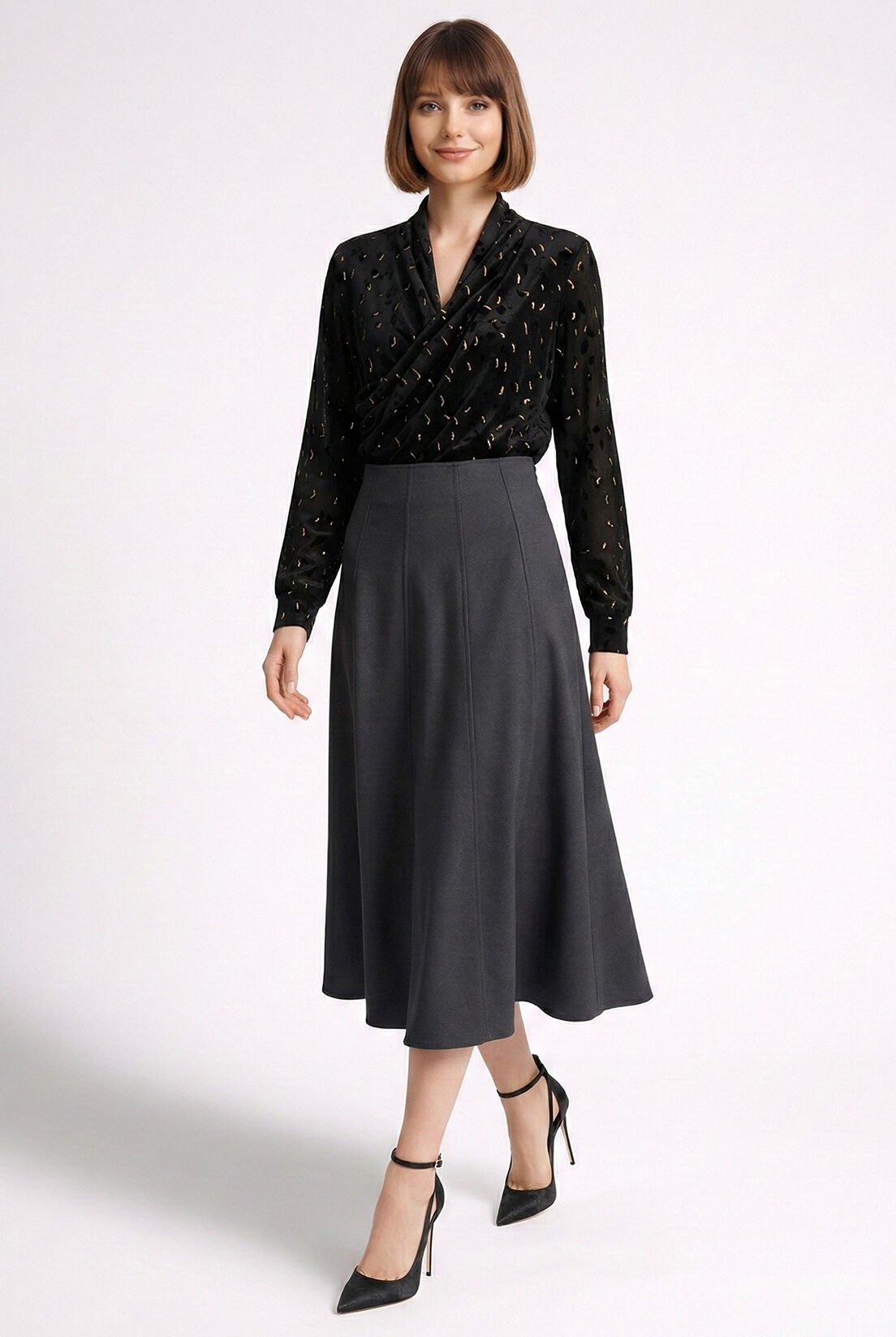 Küçük Desen Gold Varak Petekli Drape Bluz