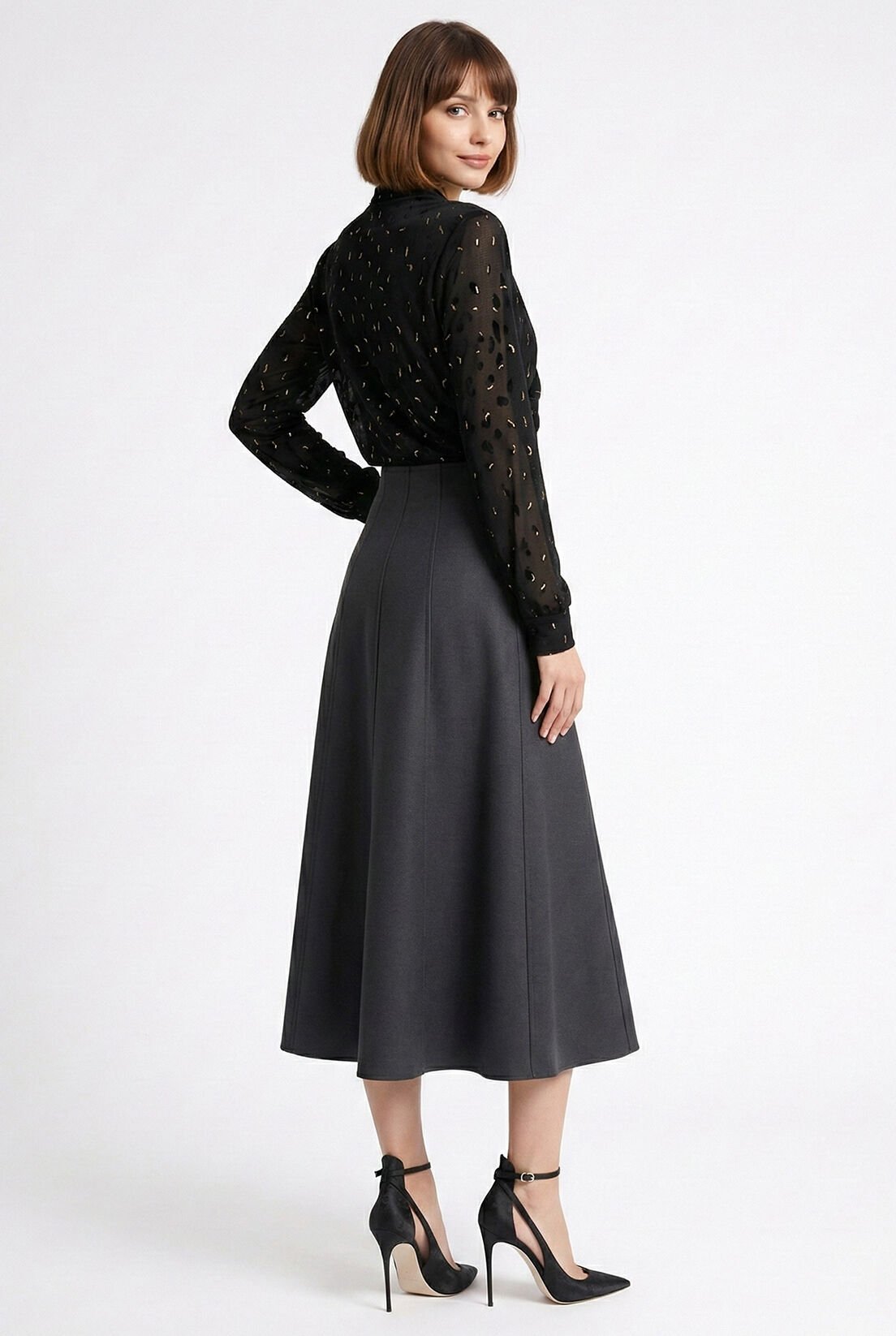 Küçük Desen Gold Varak Petekli Drape Bluz