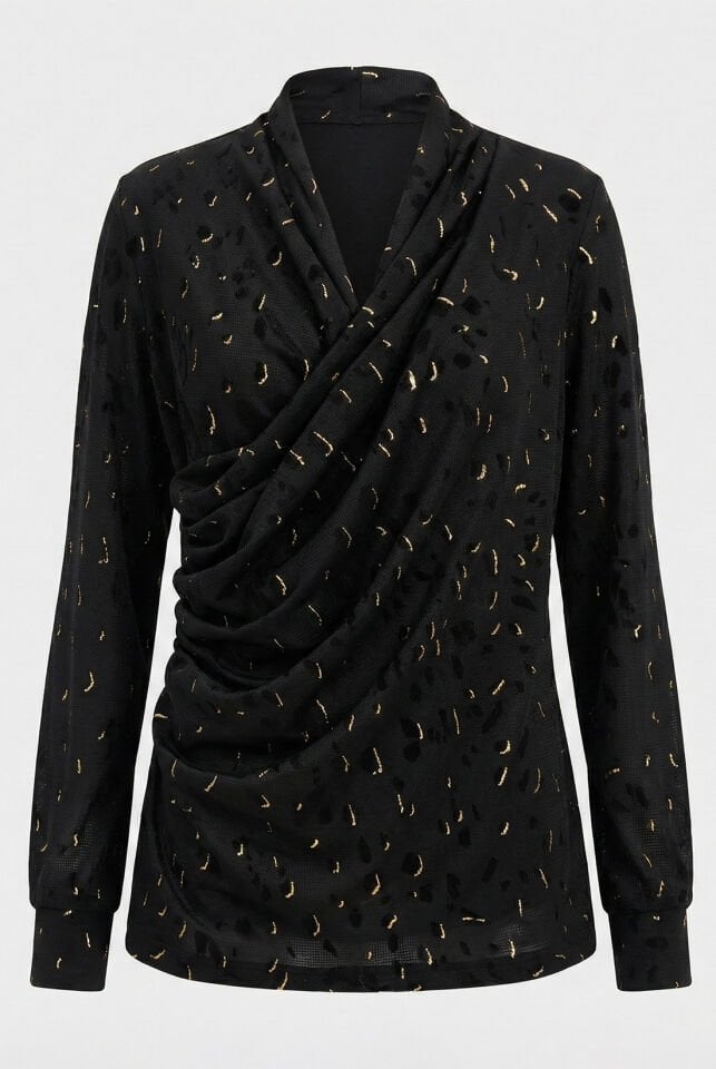 Küçük Desen Gold Varak Petekli Drape Bluz