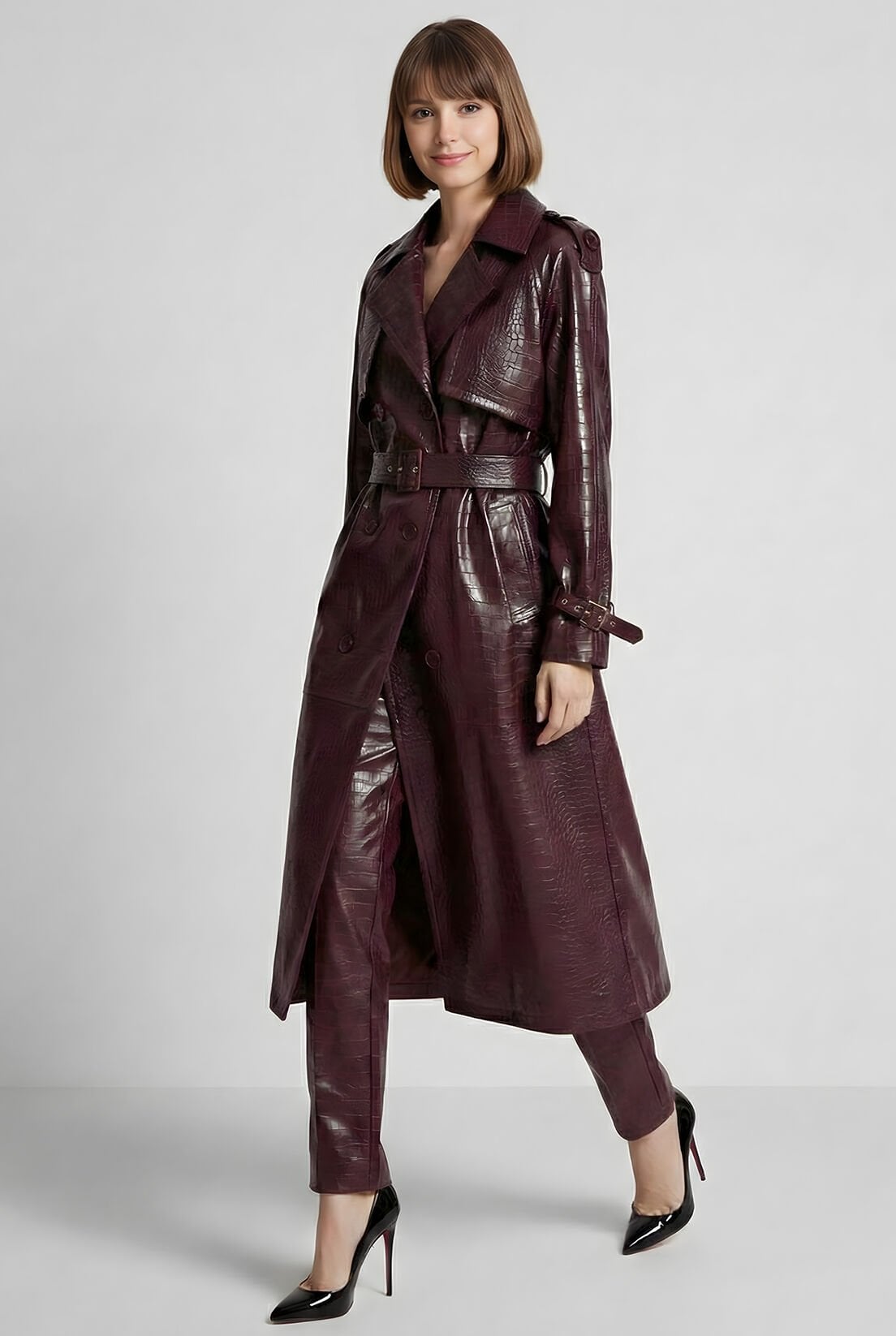 Mürdüm Deri Pantolon