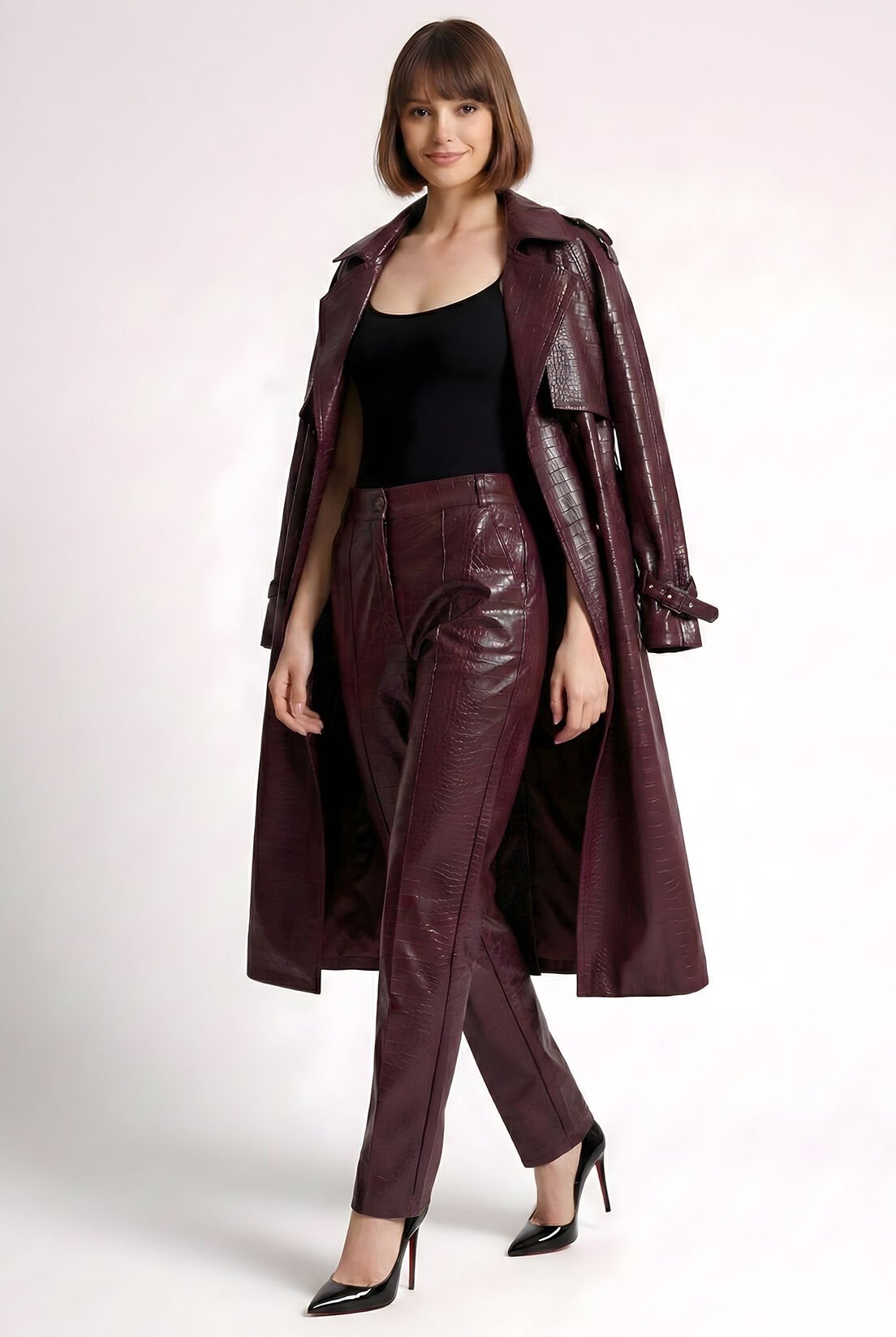 Mürdüm Deri Pantolon