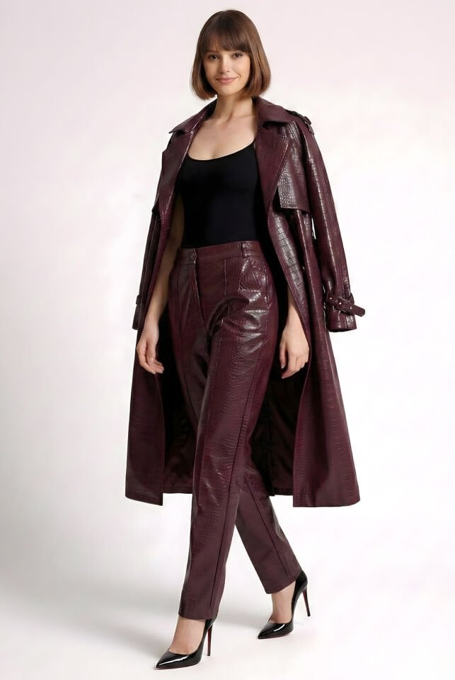 Mürdüm Deri Pantolon