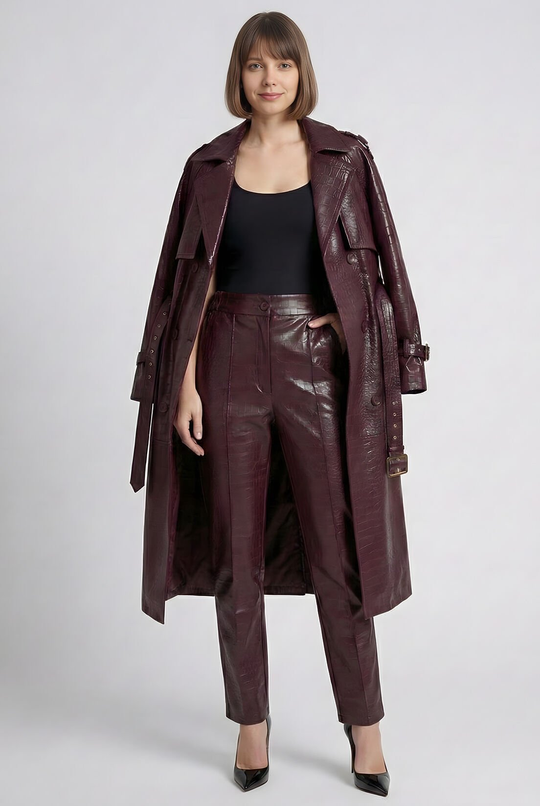 Mürdüm Deri Pantolon